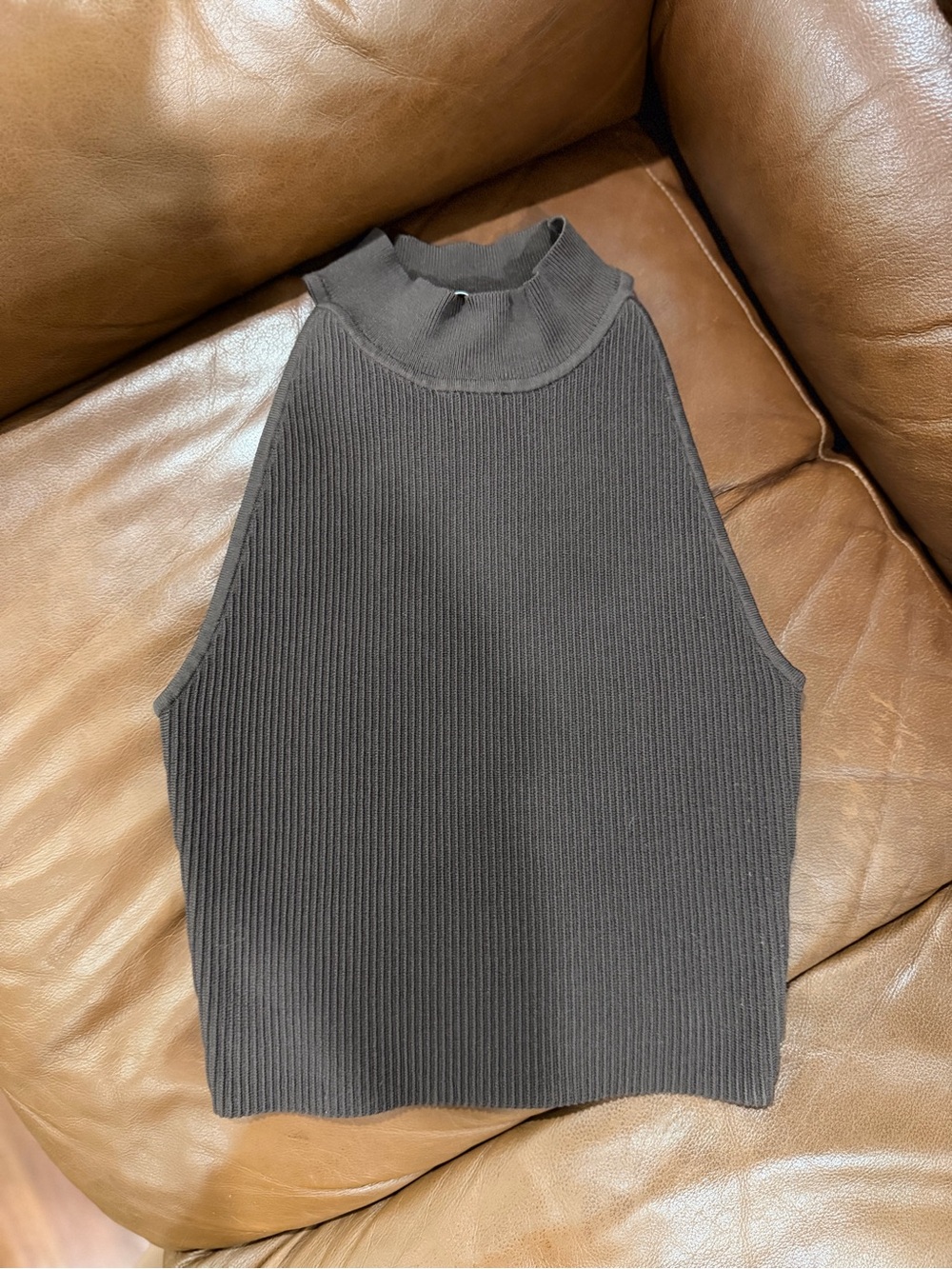 Babaton Ribbed Sleeveless Mock Neck Top - Dark Brown